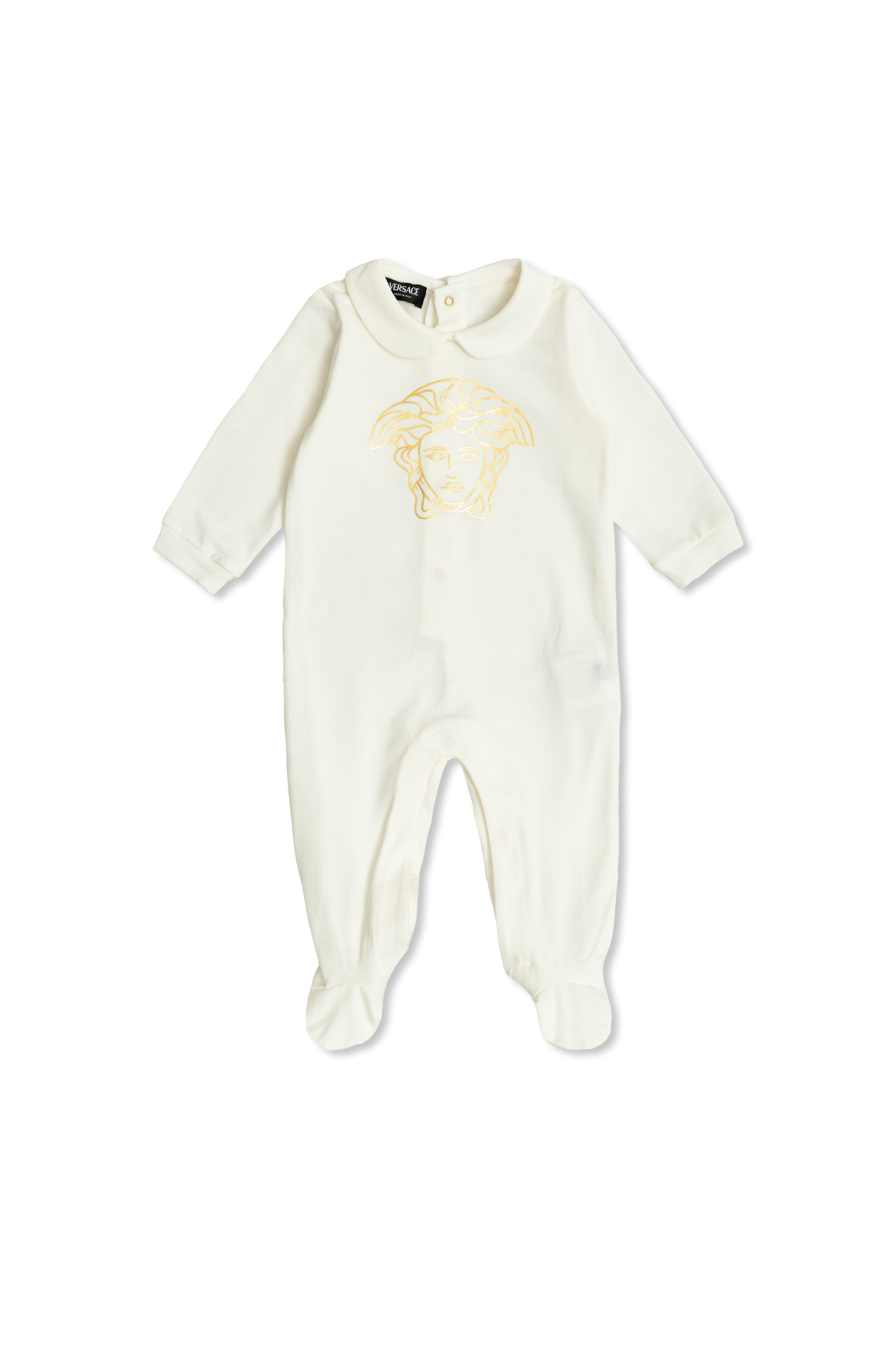 Cream Romper with printed logo Versace Kids Vitkac GB